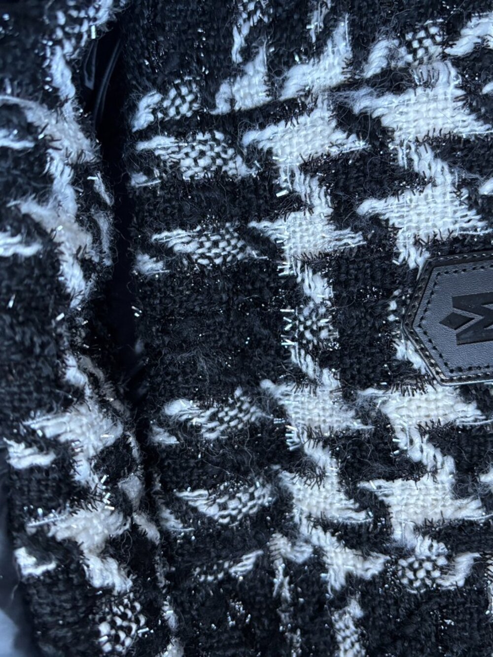 Mackage Madalyn Houndstooth Tweed Down Jacket Removable Hood Black White Metalli - Picture 6 of 13